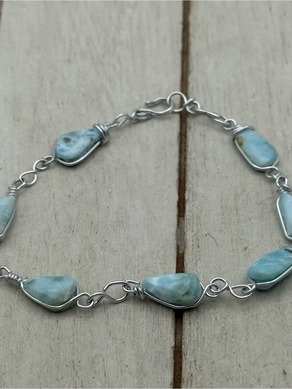 Silver Wire-Wrapped Larimar Bracelet in Light Blue